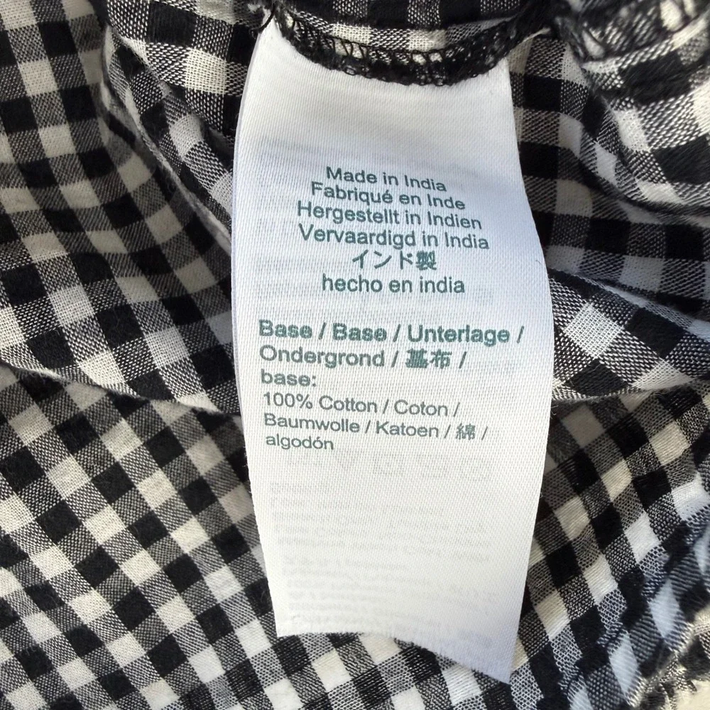 J. Crew Gingham Embroidered Eyelet Blouse Black White Cotton Top Womens Large